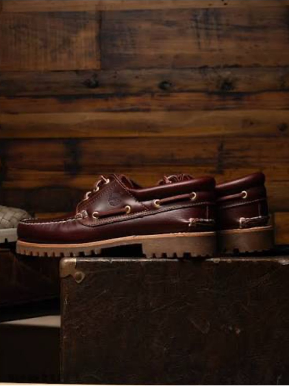 Timberland Brown 3 eye  Leather Boat Shoes with Lug Outsole